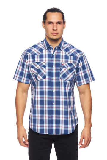 Men's Western Short Sleeve Pearl Snaps Plaid Shirt-PS400S-403 - Rodeo Clothing wholesale 
