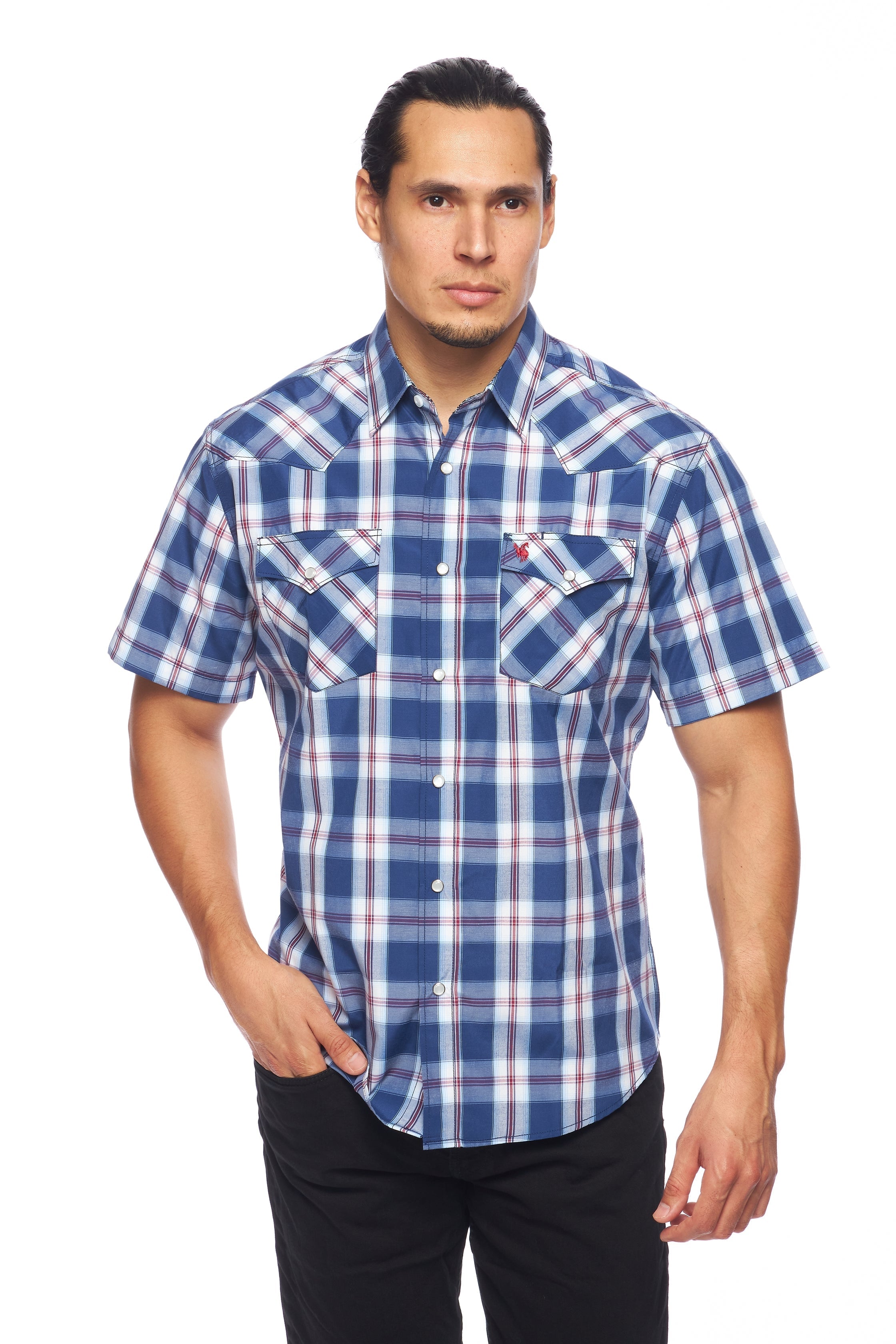 Men's Western Short Sleeve Pearl Snaps Plaid Shirt-PS400S-403 - Rodeo Clothing wholesale 