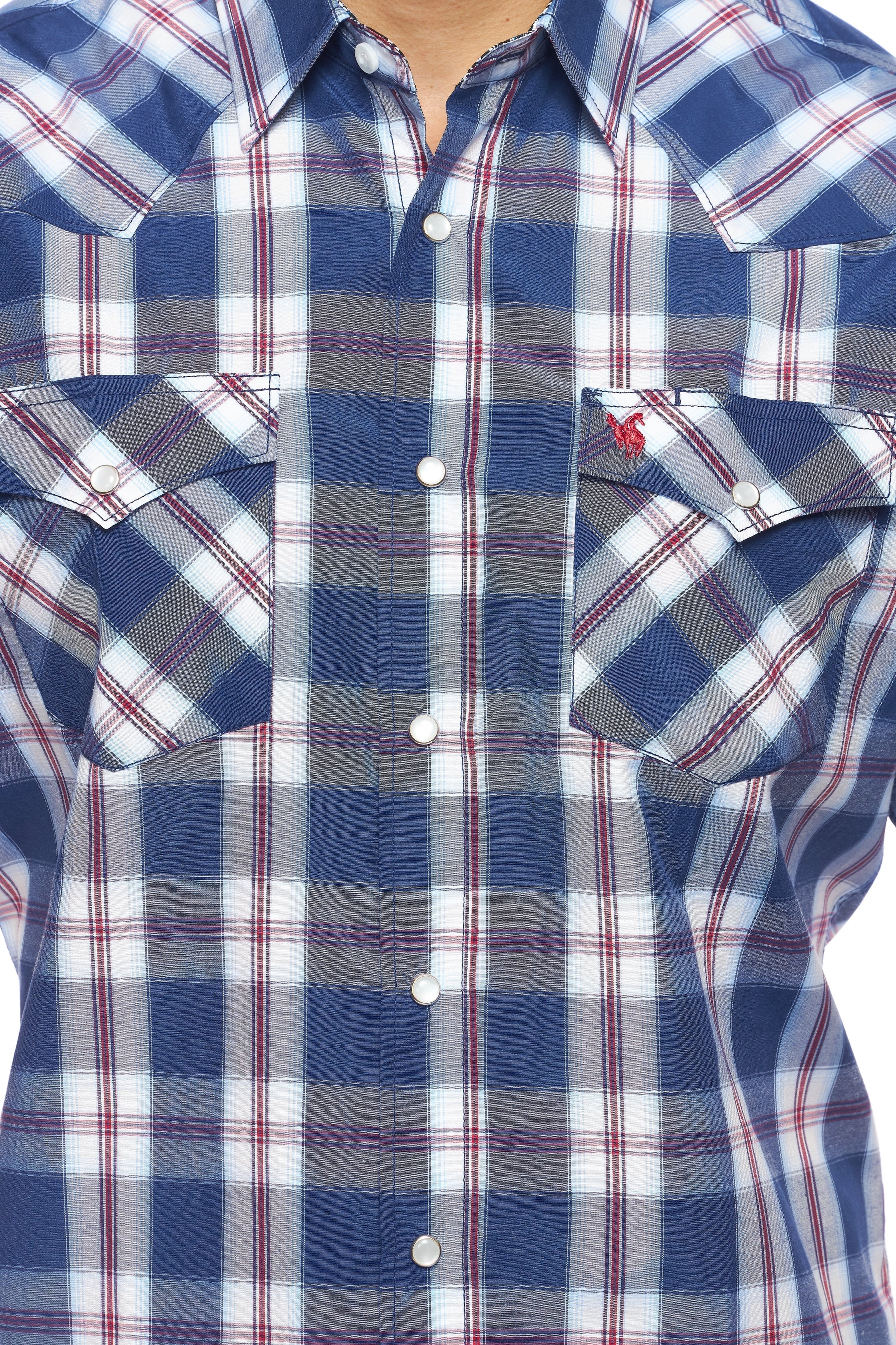 Men's Western Short Sleeve Pearl Snaps Plaid Shirt-PS400S-403 - Rodeo Clothing wholesale 